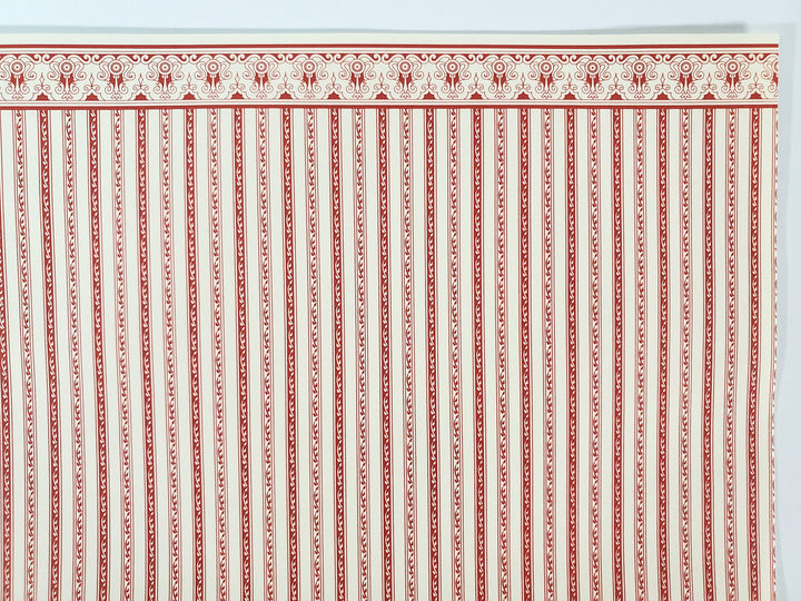 Dollhouse HALF SCALE Wallpaper 3 Sheets Red & Cream Striped "Regency" 1:24 Scale