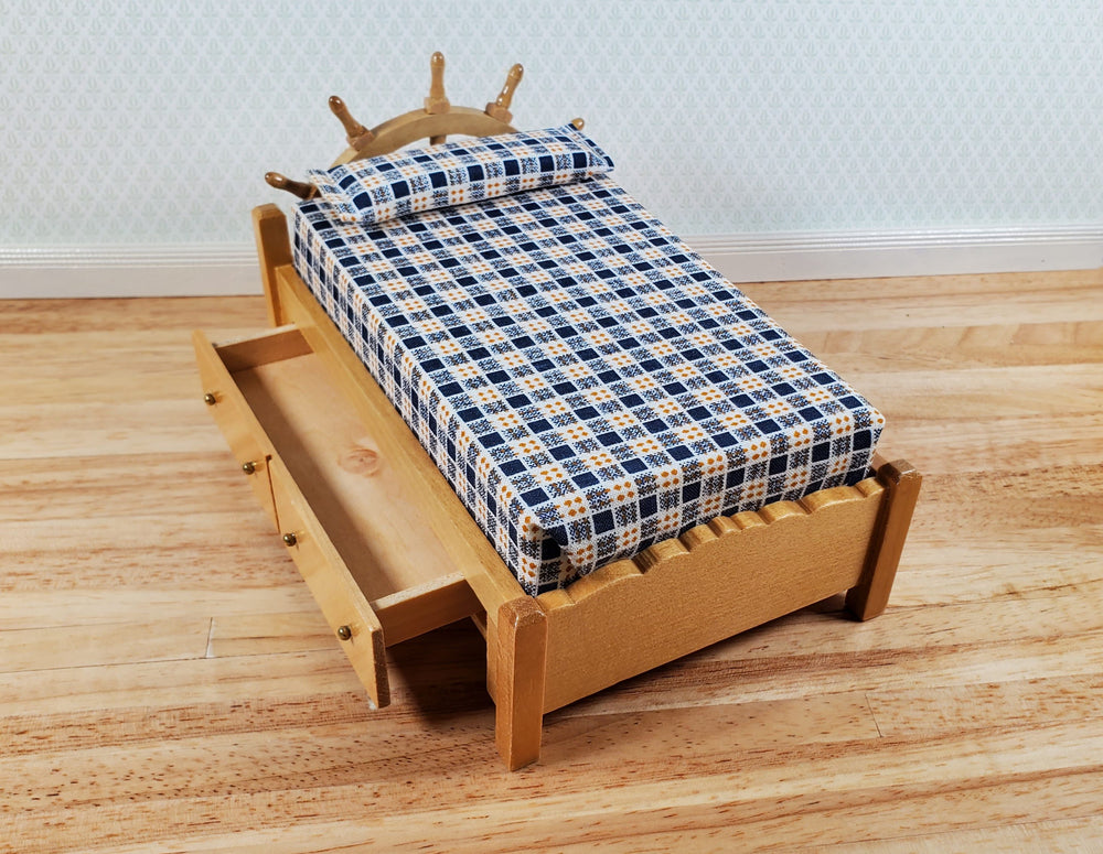 Dollhouse Captains Bed with Ships Wheel Headboard 1:12 Scale Bedroom Furniture