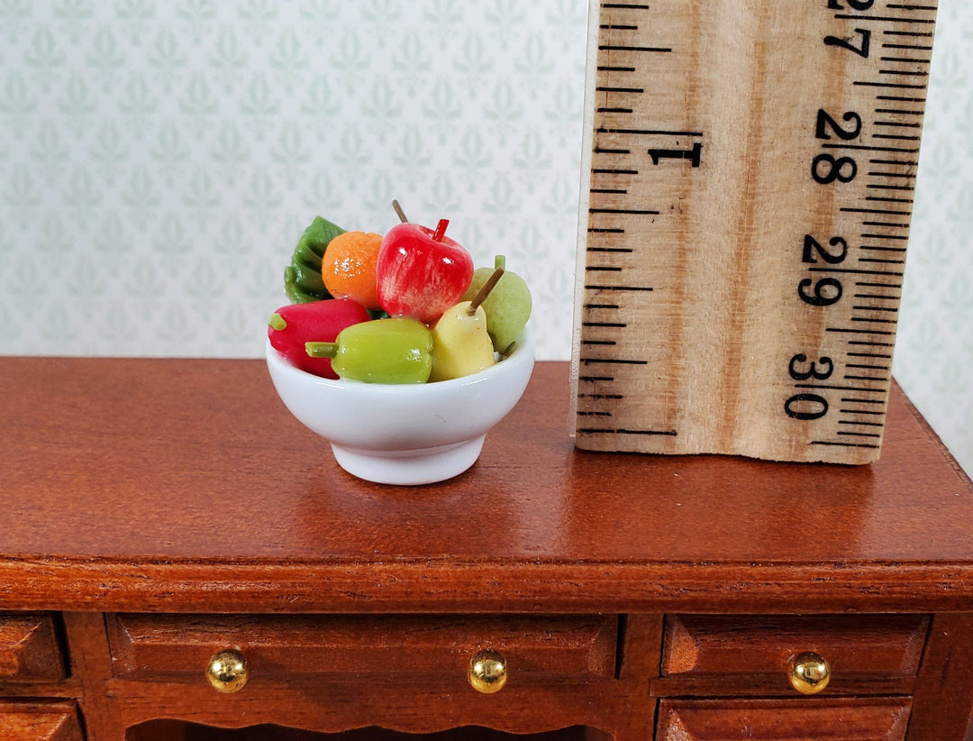 Dollhouse Bowl of Fruit Apples Pears Orange White Ceramic 1:12 Scale Miniature