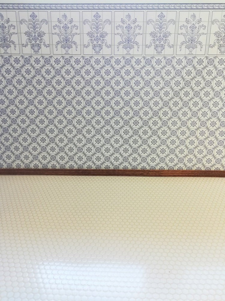 Dollhouse Tile Flooring Faux White Hexagon Textured 1:12 Scale Kitchen Bathroom