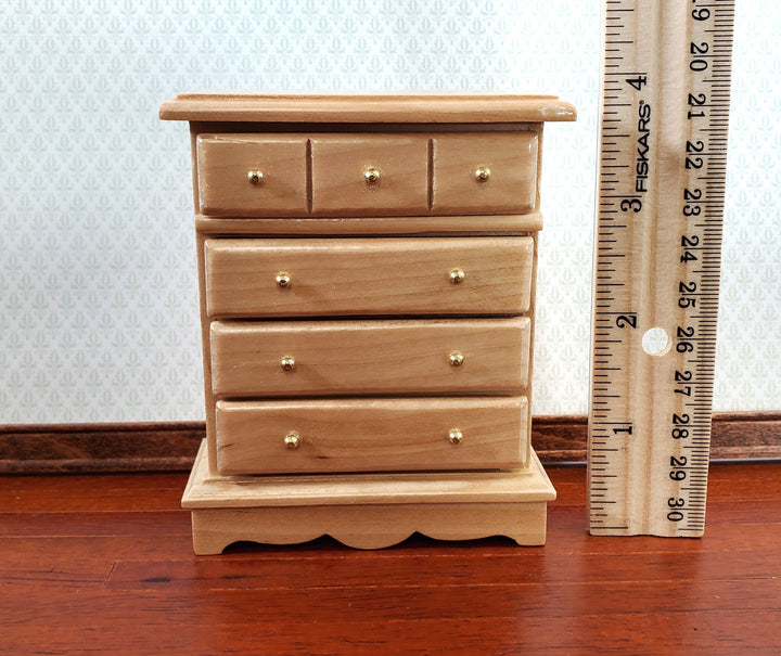 Dollhouse Miniature Dresser Chest Tall 4 Drawer 1:12 Scale Light Oak Finish