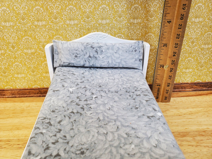 Dollhouse Double Bed White with Grey Bedding 1:12 Scale Bedroom Furniture