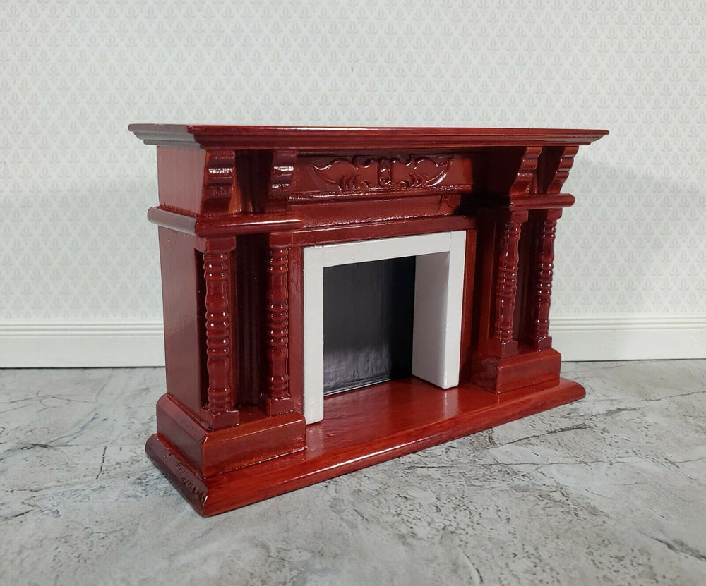 Dollhouse Fireplace with Columns Mahogany Finish 1:12 Scale Miniature Furniture