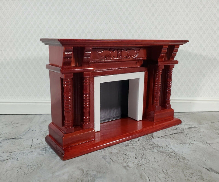 Dollhouse Fireplace with Columns Mahogany Finish 1:12 Scale Miniature Furniture