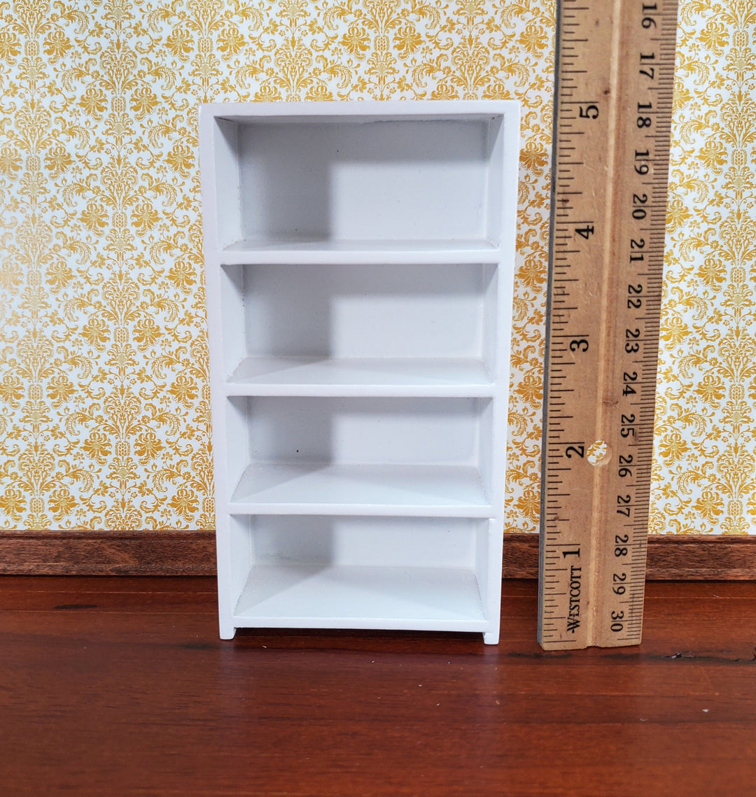 Dollhouse Shelves White Standing Bookcase 4 Shelf 1:12 Scale Furniture Bookshelf