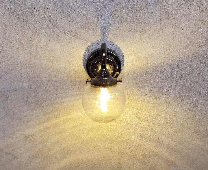 Dollhouse Extra Large Globe Wall Light Black Chrome Battery Operated 1:12 Scale