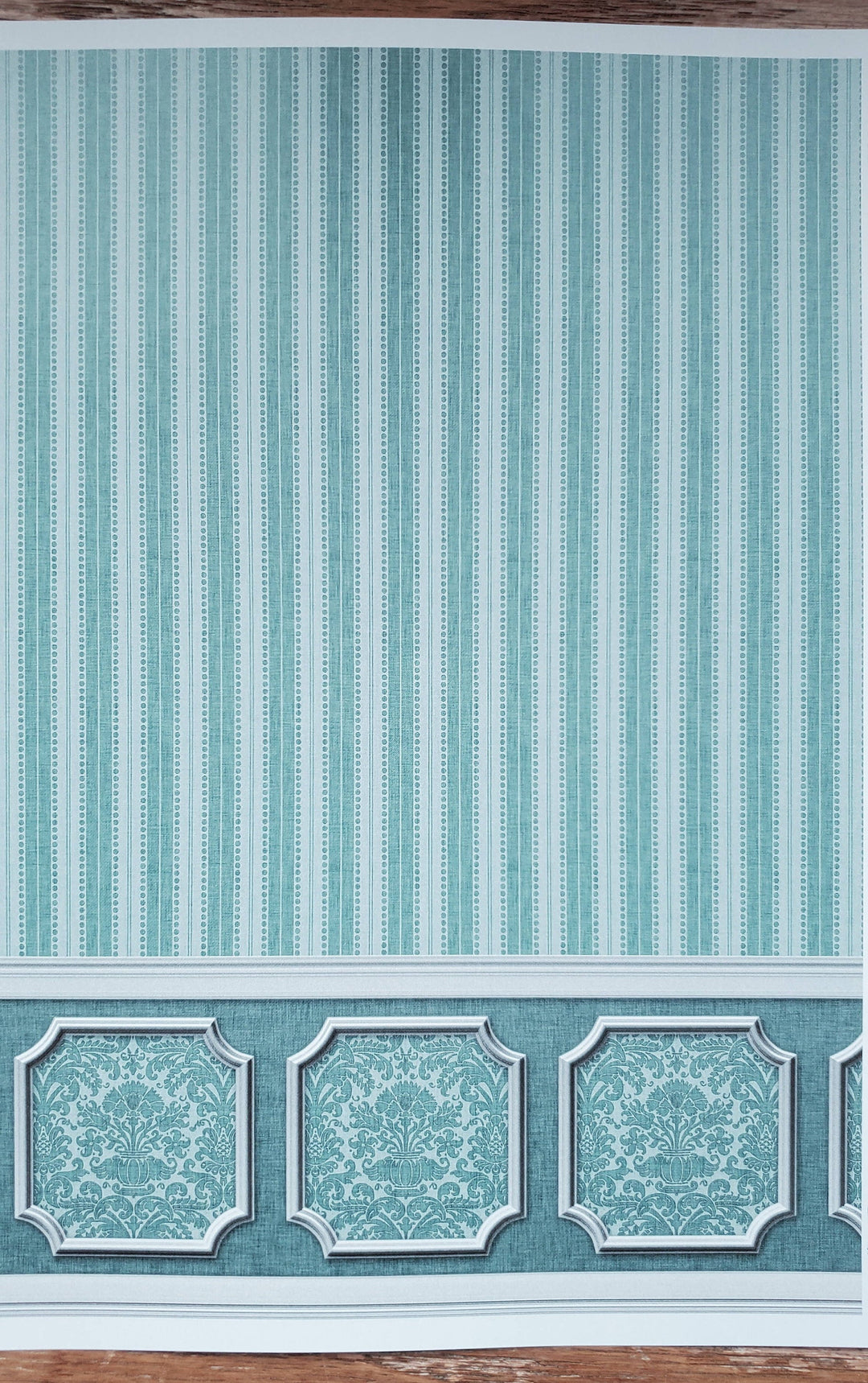 Dollhouse Wallpaper Blue Green Teal Striped Annabelle Wainscot 1:12 Scale Itsy Bitsy 2604