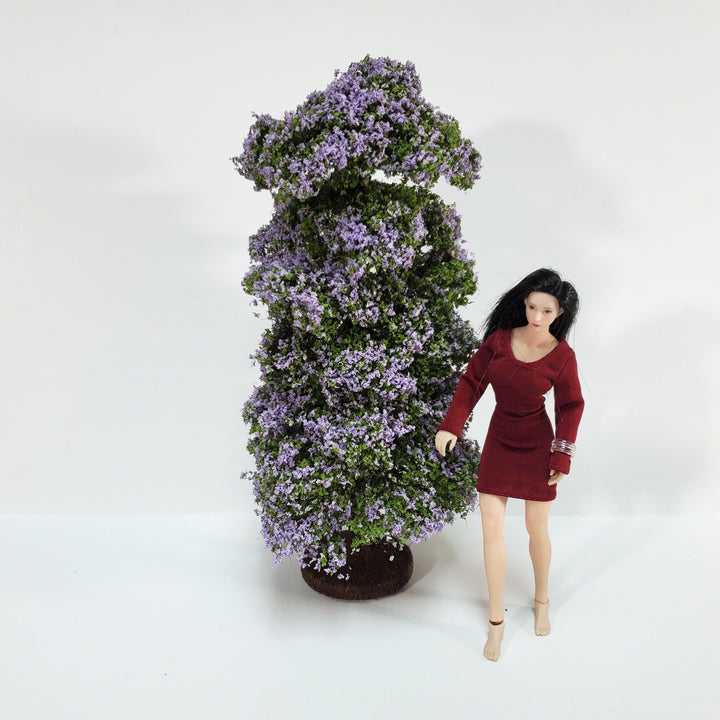 Miniature Flowering Tree or Shrub Large Purple Lilac on Base Scenery 8" Tall