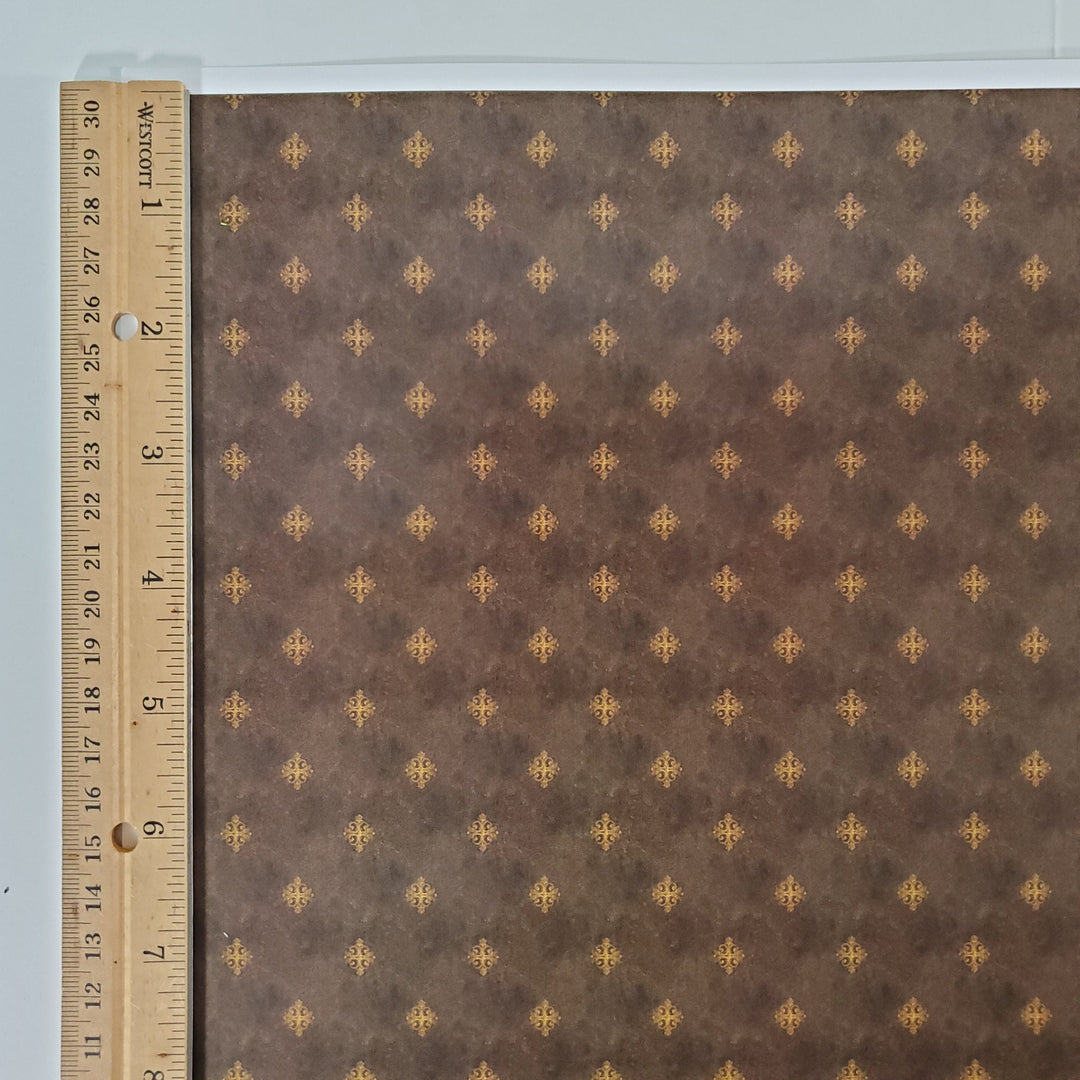 Dollhouse Wallpaper Black/Brown with Gold Medallions - Dark - 1:12 Scale Itsy Bitsy Miniatures