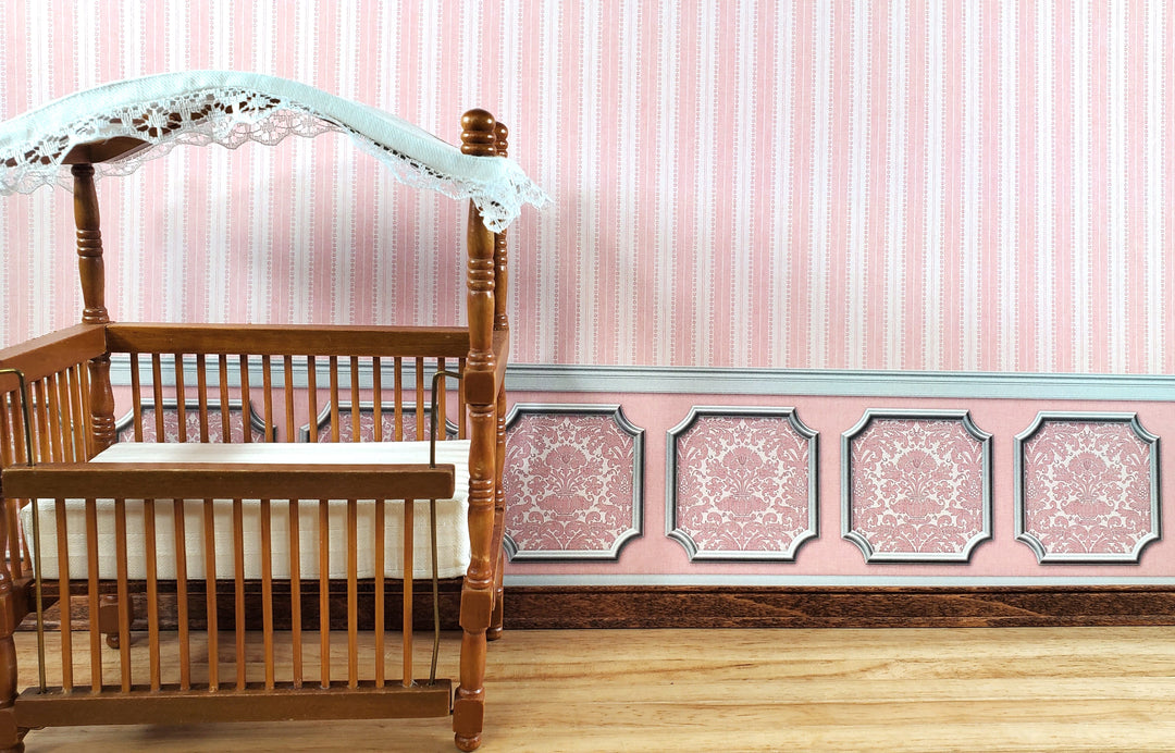 Dollhouse Wallpaper Pink White Striped Annabelle Wainscot 1:12 Scale Itsy Bitsy