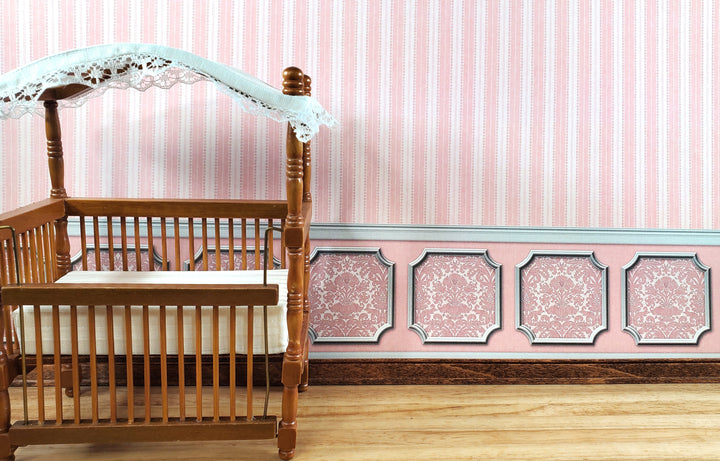 Dollhouse Wallpaper Pink White Striped Annabelle Wainscot 1:12 Scale Itsy Bitsy