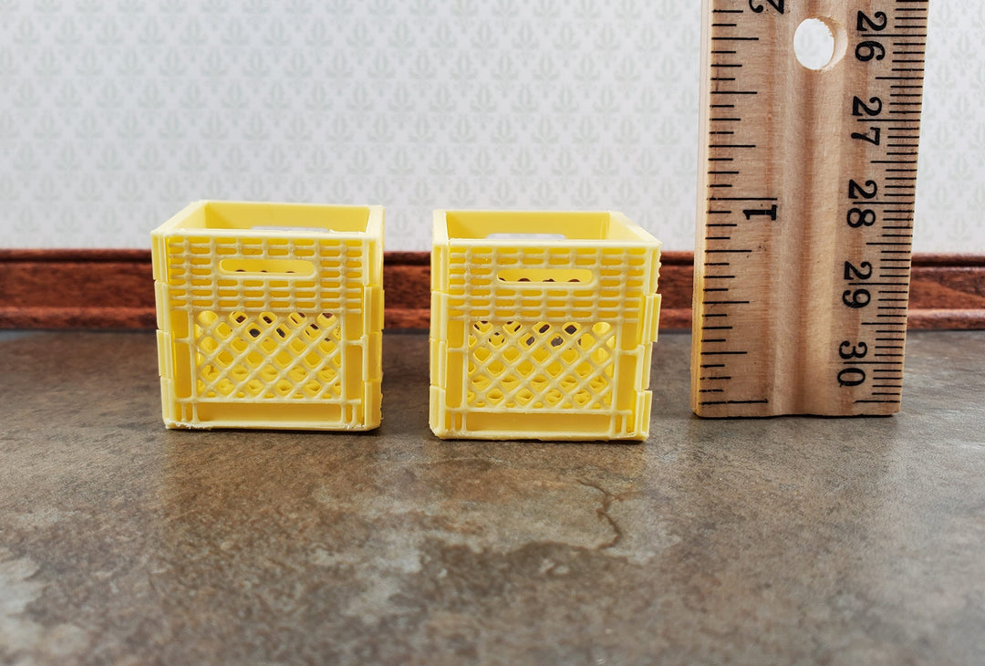 Miniature 2 Milk Crates 1" Square Yellow Cream Finish 1:12 Scale Diorama Models