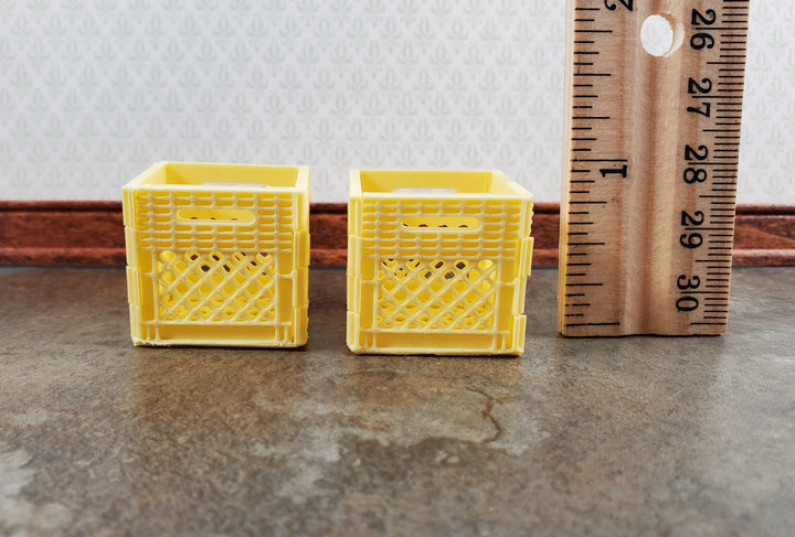 Miniature 2 Milk Crates 1" Square Yellow Cream Finish 1:12 Scale Diorama Models