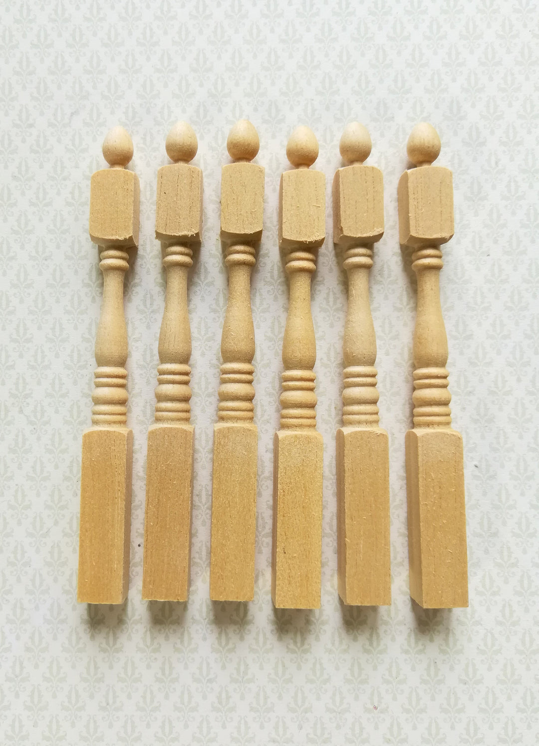 Dollhouse Miniature Spindles Newel Posts Wood 6 Pieces 1:12 Scale 3 1/2" Long