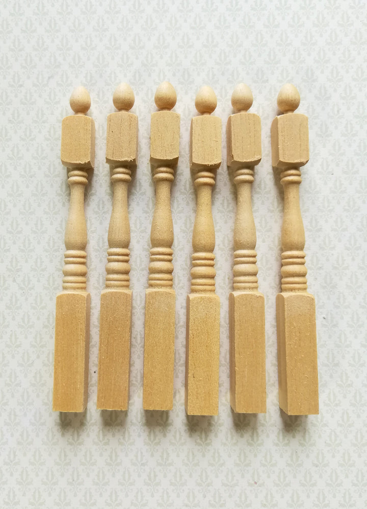 Dollhouse Miniature Spindles Newel Posts Wood 6 Pieces 1:12 Scale 3 1/2" Long