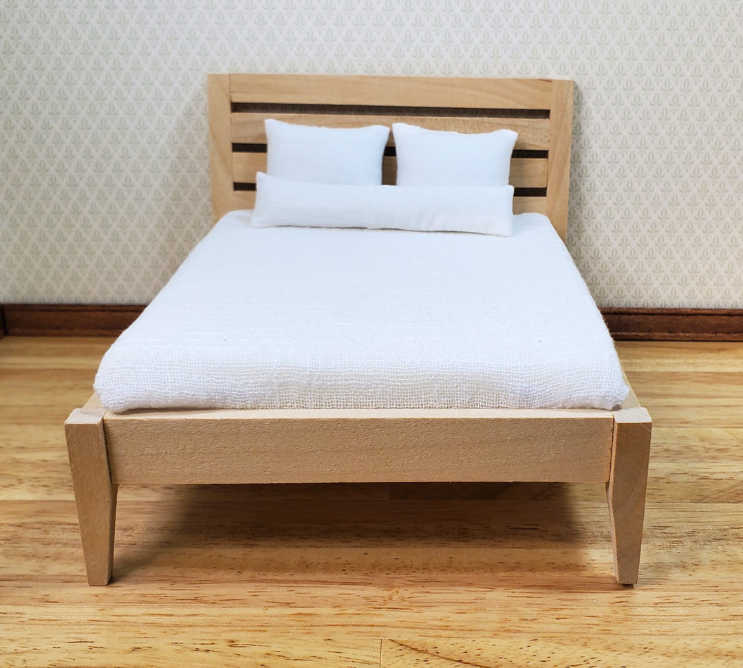 Dollhouse Double Bed Modern Style 1:12 Scale Miniature Wood Unpainted Furniture