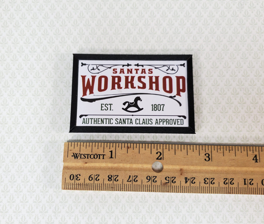 Miniature Santa's Workshop Wood Sign for Dollhouse 2.75" x 1.75" Handcrafted