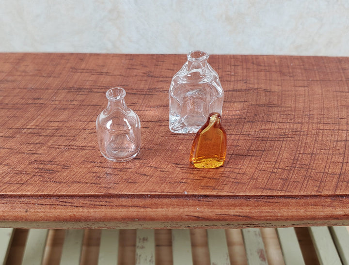 Dollhouse Miniature 3 Glass Jars 2 Clear 1 Amber Flask 1:12 Scale