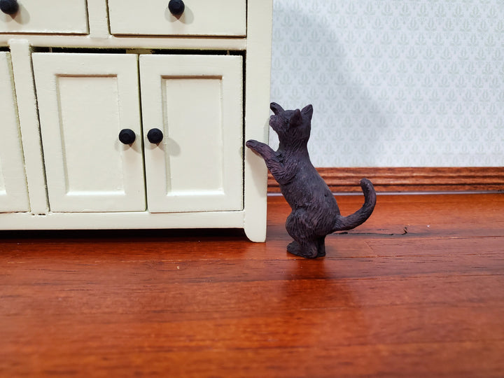 Dollhouse Black Kitty Cat Playful Reaching 1:12 Scale Miniature Pet