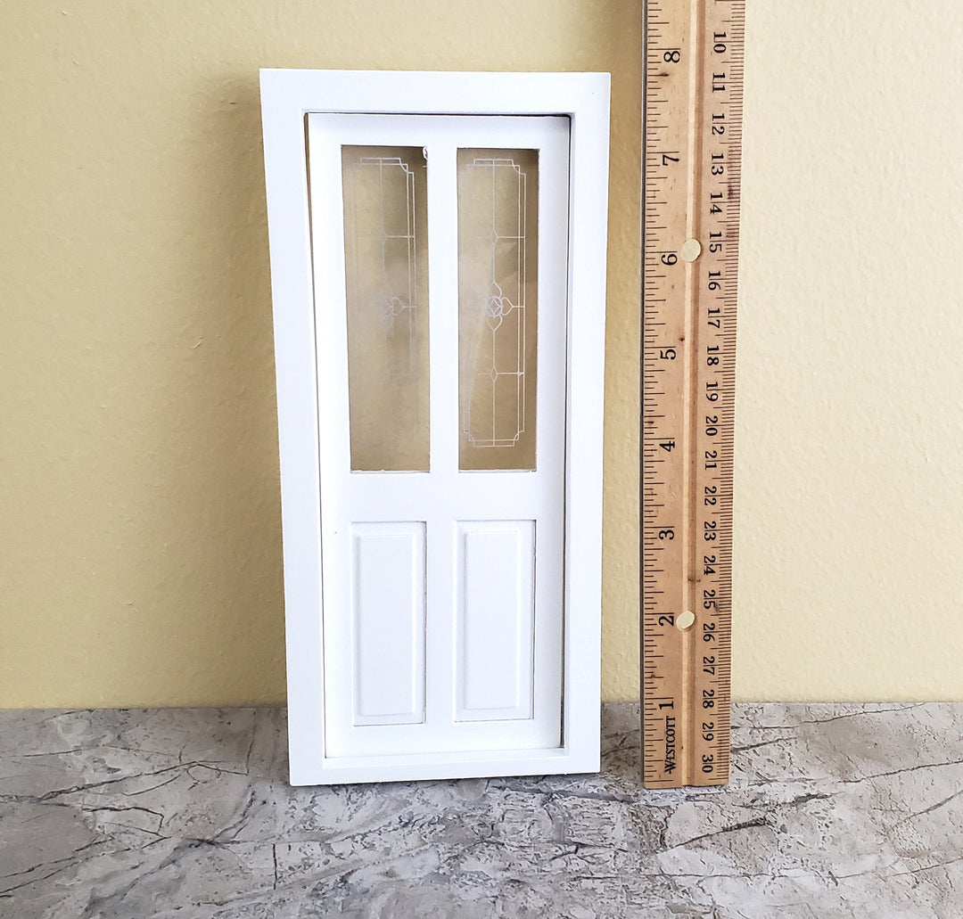 Dollhouse Door Exterior Front Door with Windows Finished White 1:12 Scale Miniature