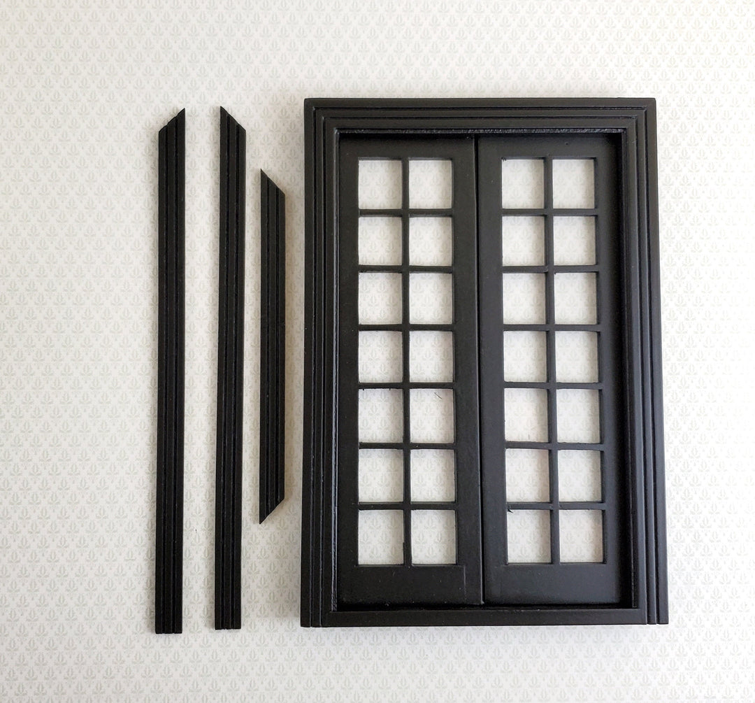 Dollhouse Double French Doors with Windows BLACK 1:12 Scale Miniature Interior Exterior