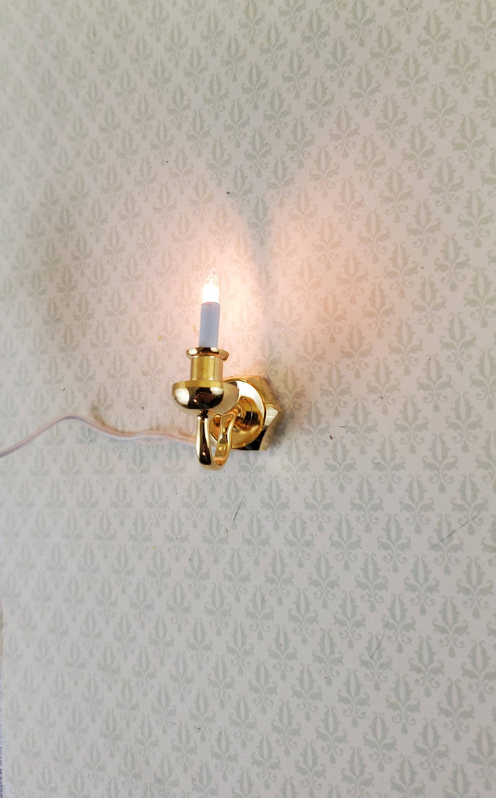 Dollhouse Miniature Sconce Single Candle Gold 12 Volt w/ Plug1:12 Wall Light