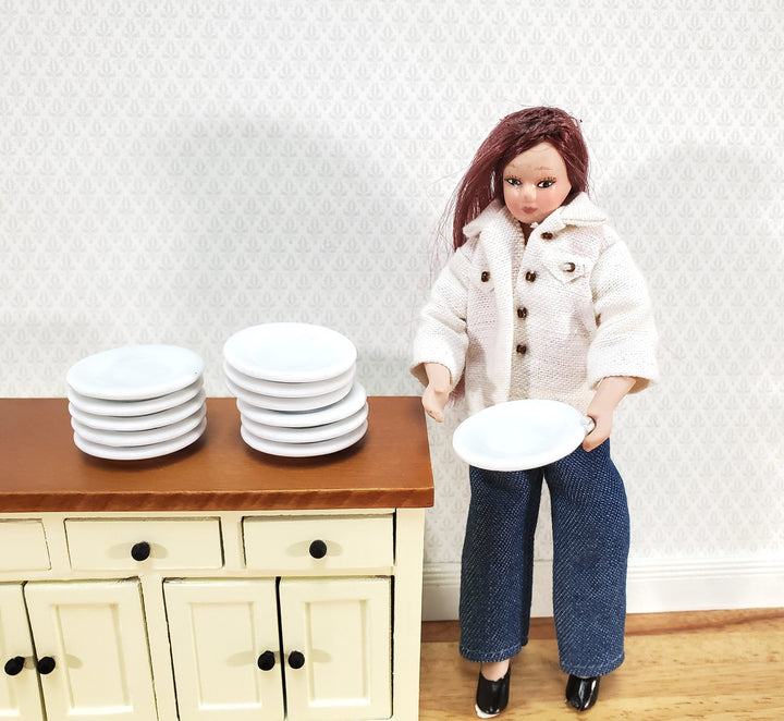 Dollhouse Glass Plates All White Ceramic Set of 12 Large Round 1 3/16"