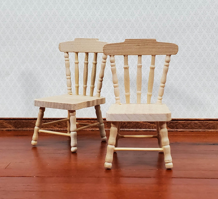 Dollhouse Chairs Spindle Back x2 Unpainted Wood 1:12 Scale Miniature Furniture