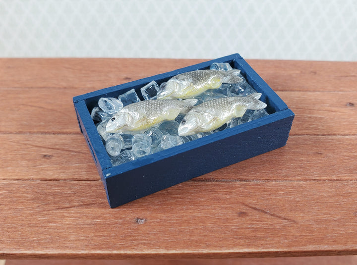 Dollhouse Fish on Ice in Blue Crate Food Seafood 1:12 Scale Miniature