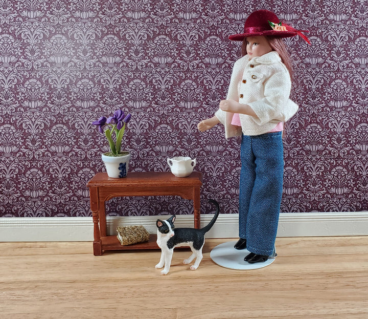 Dollhouse Small Side Table Walnut with Lower Shelf 1:12 Scale Miniature