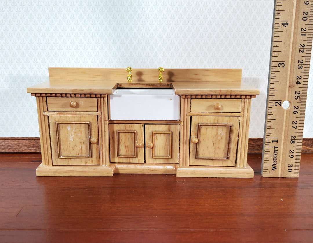 Dollhouse Kitchen Sink Cabinet 1:12 Scale Miniature Dentil Trim Furniture Light Oak