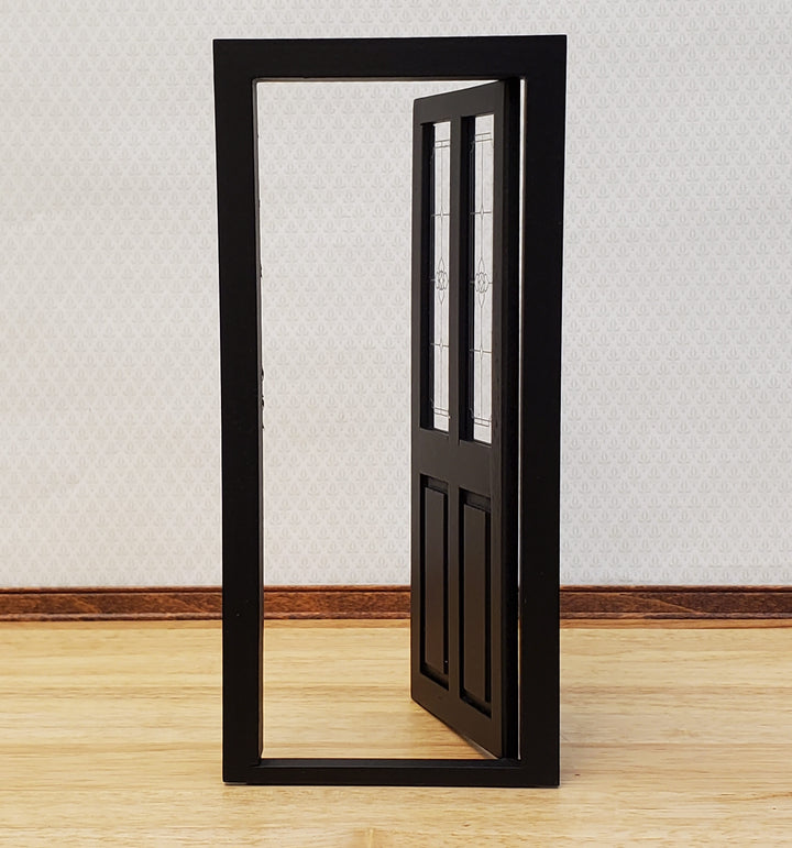 Dollhouse Door Exterior Front Door with Windows BLACK 1:12 Scale Miniature