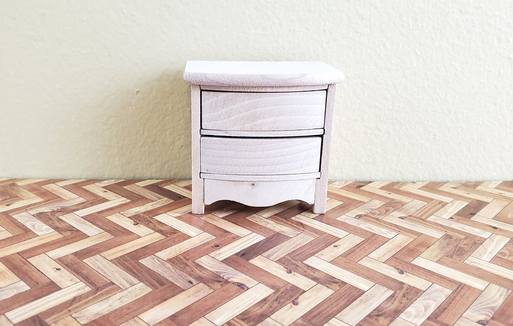 Dollhouse Miniature Side Table or Nightstand with 2 Drawers Barewood 1:12 Scale Furniture