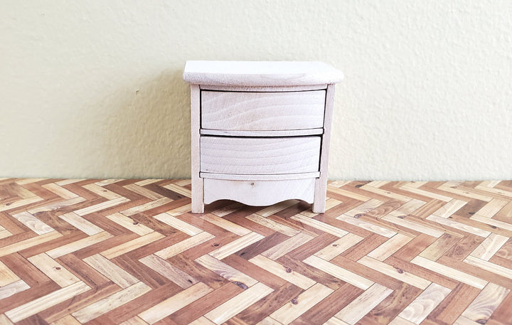 Dollhouse Miniature Side Table or Nightstand with 2 Drawers Barewood 1:12 Scale Furniture