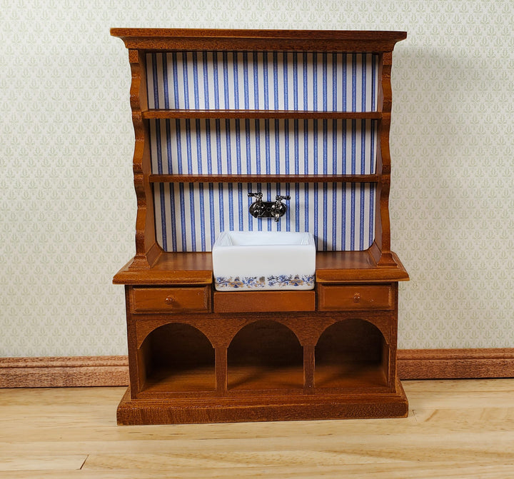 Dollhouse Reutter Sink Cabinet Walnut Blue Onion 1:12 Scale Miniature Kitchen