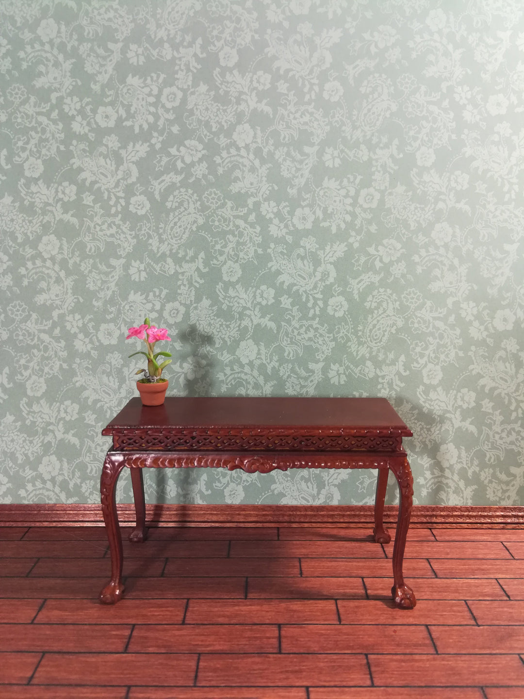 Dollhouse Wallpaper x3 Sheets Sage Green "Damask" MiniGraphics 1:12 Scale