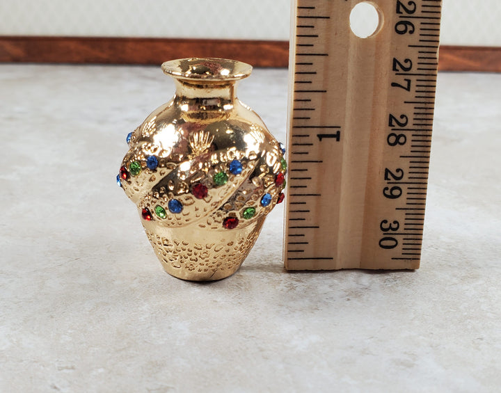 Dollhouse Gold Floor Vase Large Jewel Encrusted use 1:12 or 1/6 Scale Miniature