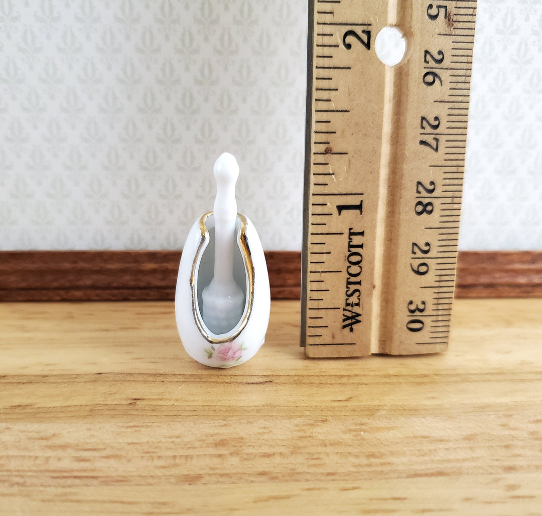 Dollhouse Toilet Brush Holder Ceramic with Pink Flower 1:12 Scale Bathroom Accessories