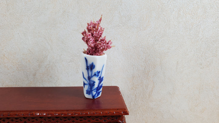Dollhouse Blue & White Decorative Vase for Flowers Hexagon 1:12 Scale Miniature