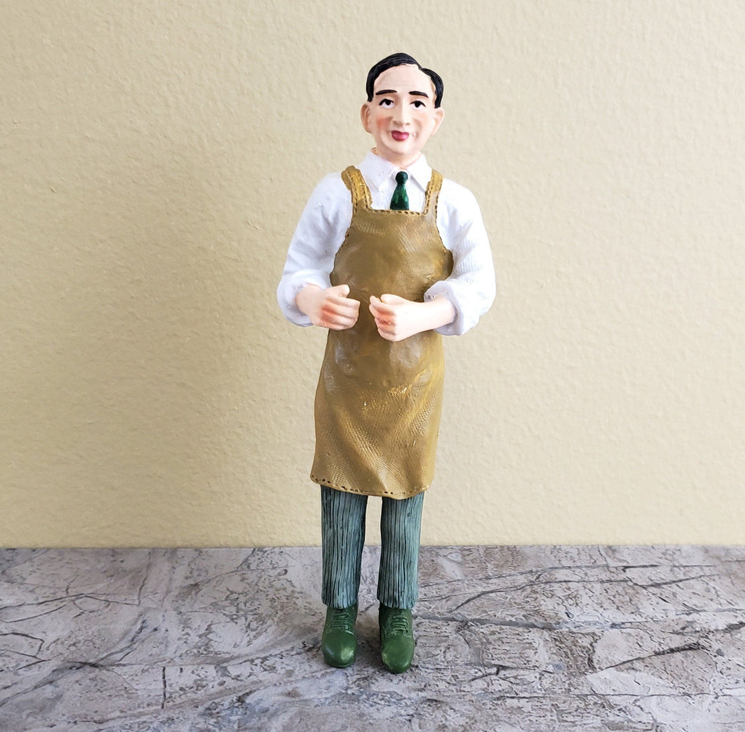 Dollhouse Man Shopkeeper Butler Standing with Apron Resin 1:12 Scale Miniature