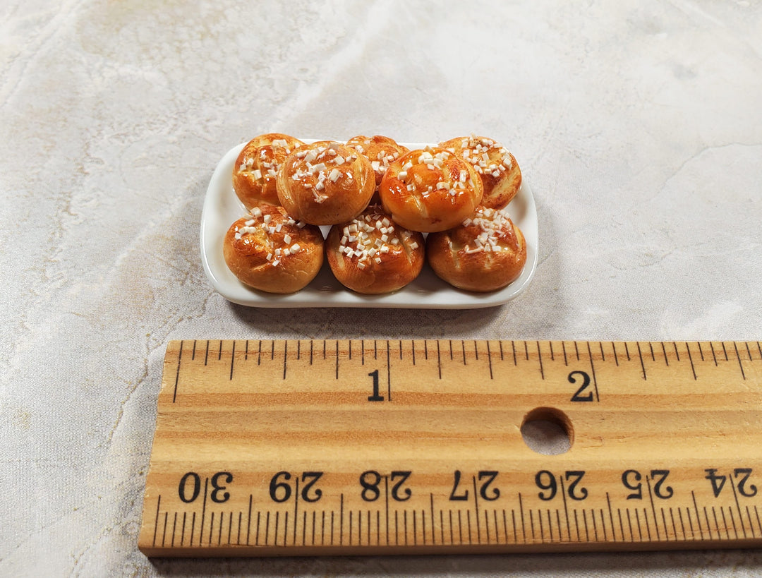 Dollhouse Salty Buns on a White Ceramic Platter 1:12 Scale Miniature Kitchen