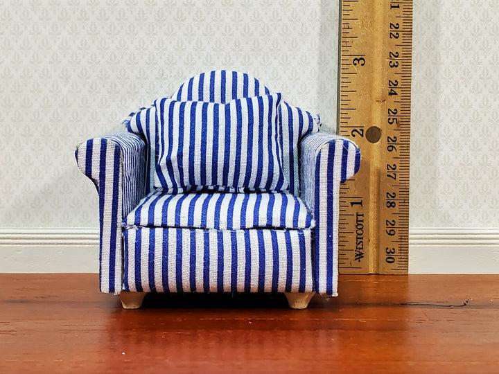 Dollhouse Modern Armchair Narrow Blue & White Stripes 1:12 Scale Chair Furniture