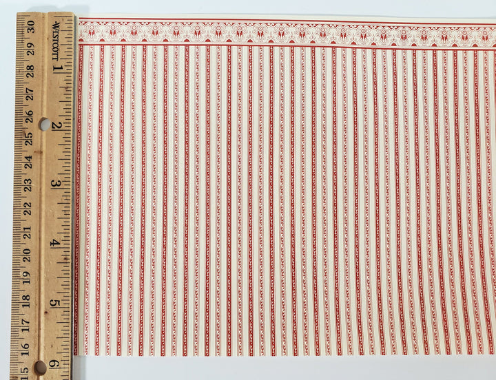 Dollhouse HALF SCALE Wallpaper 3 Sheets Red & Cream Striped "Regency" 1:24 Scale