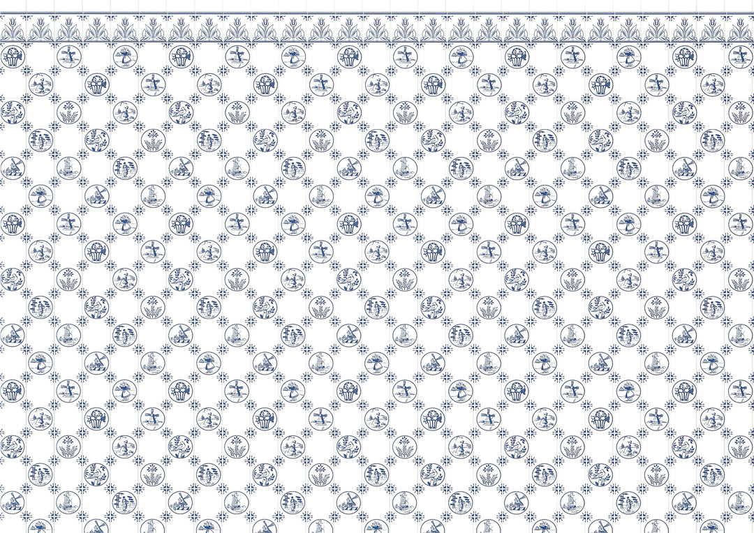 Dollhouse Delft Tile Dutch Wallpaper Blue Embossed Card 1:12 Scale Miniature