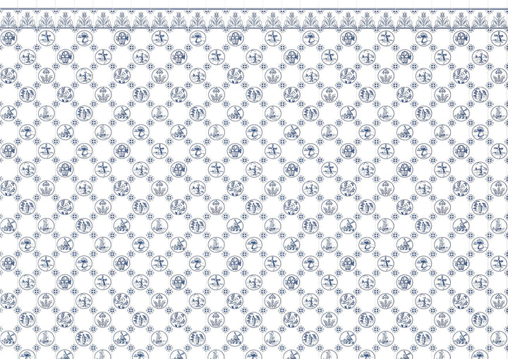 Dollhouse Delft Tile Dutch Wallpaper Blue Embossed Card 1:12 Scale Miniature