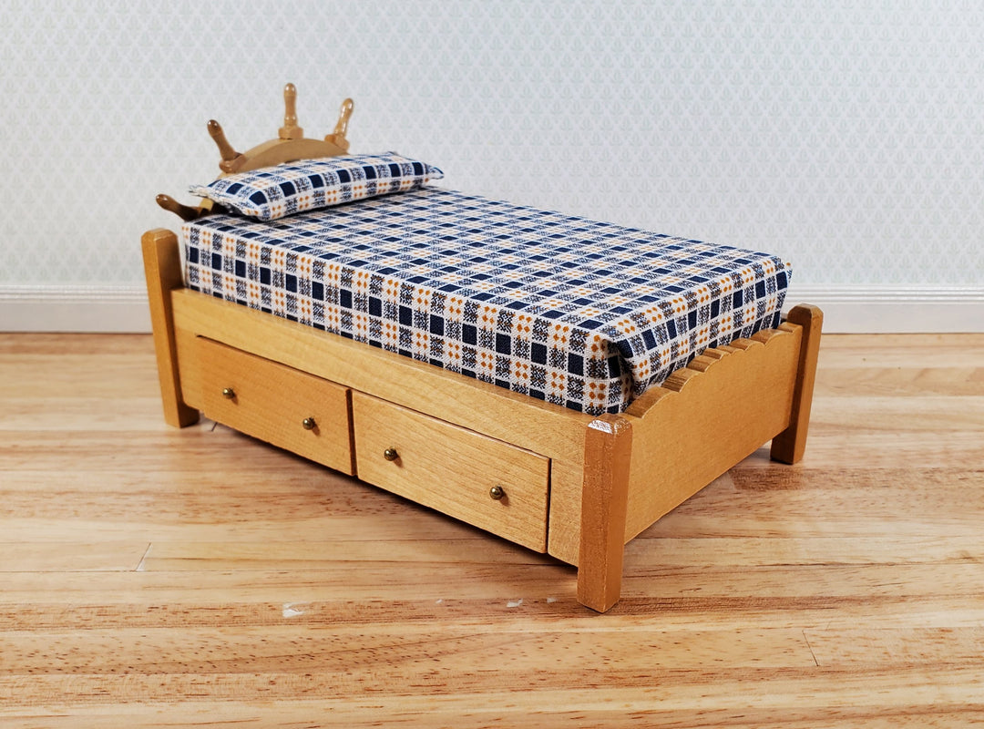Dollhouse Captains Bed with Ships Wheel Headboard 1:12 Scale Bedroom Furniture