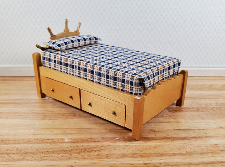 Dollhouse Captains Bed with Ships Wheel Headboard 1:12 Scale Bedroom Furniture