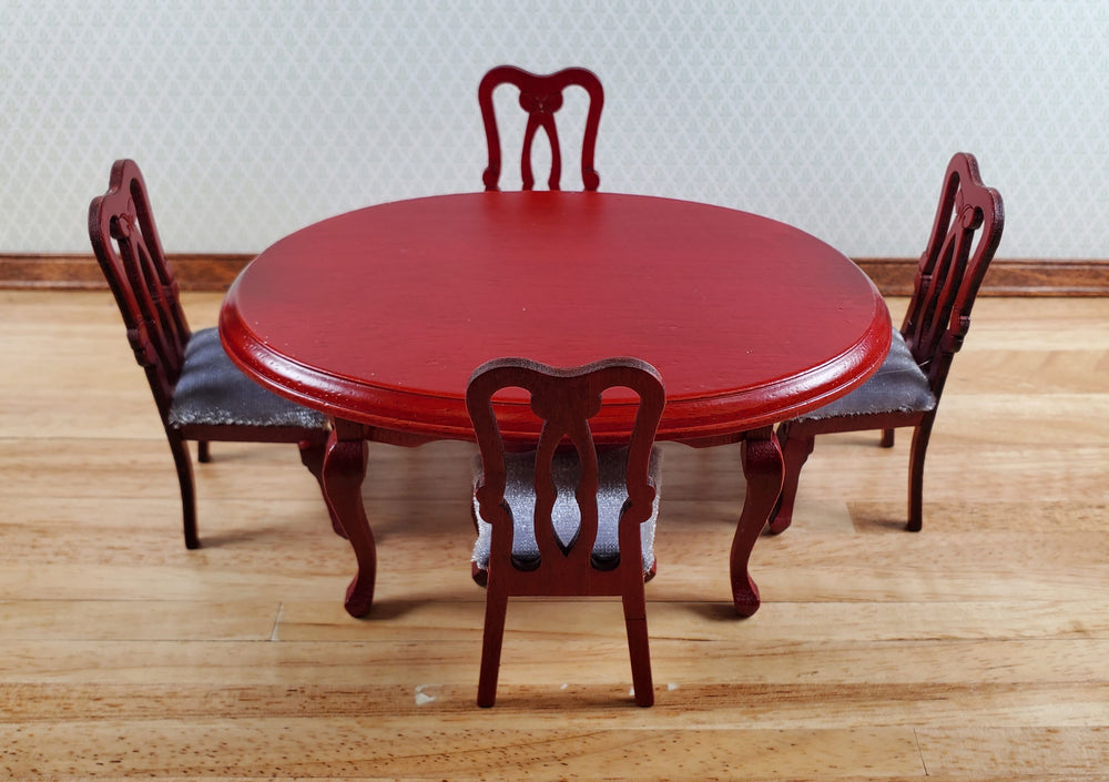 Dollhouse Oval Dining Room Table 4 Chairs Mahogany Finish 1:12 Scale Furniture