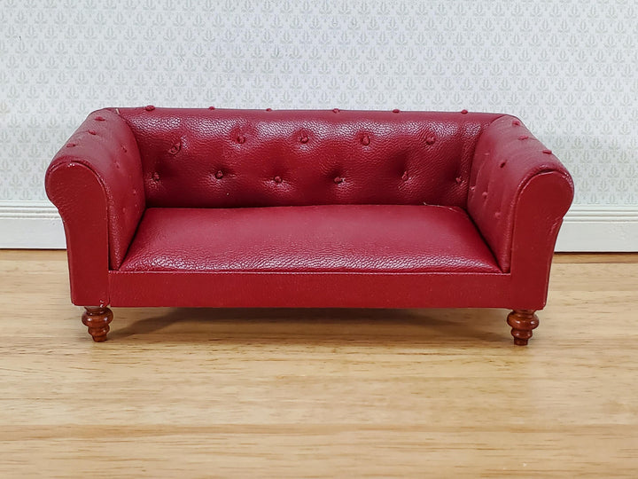 Dollhouse Sofa Couch Chesterfield Burgundy Faux Leather 1:12 Scale Miniature Furniture