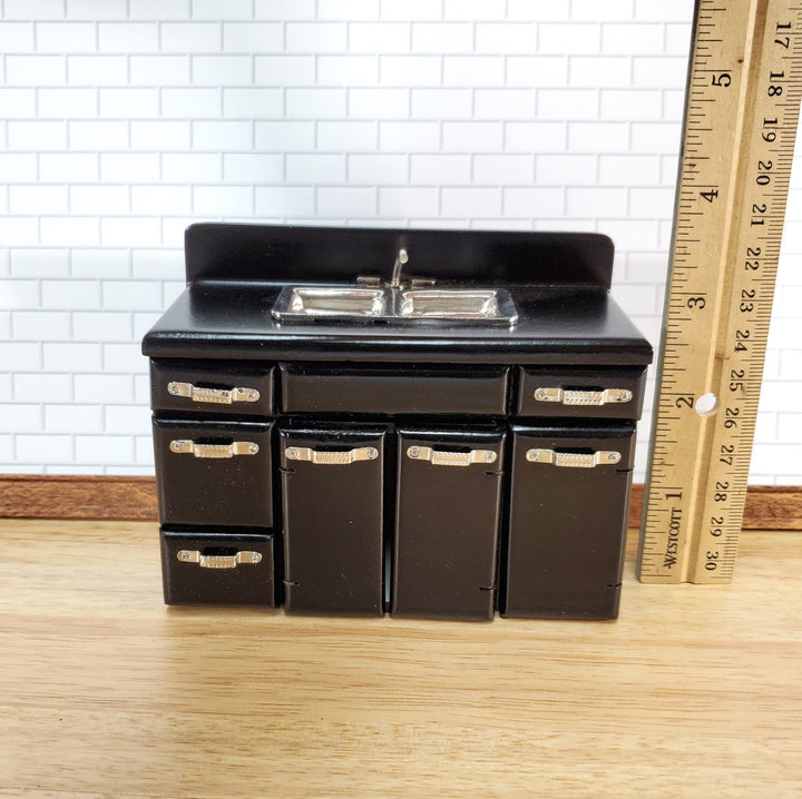 ollhouse 1950s Kitchen Sink with Cabinet Retro Style BLACK 1:12 Scale Miniature